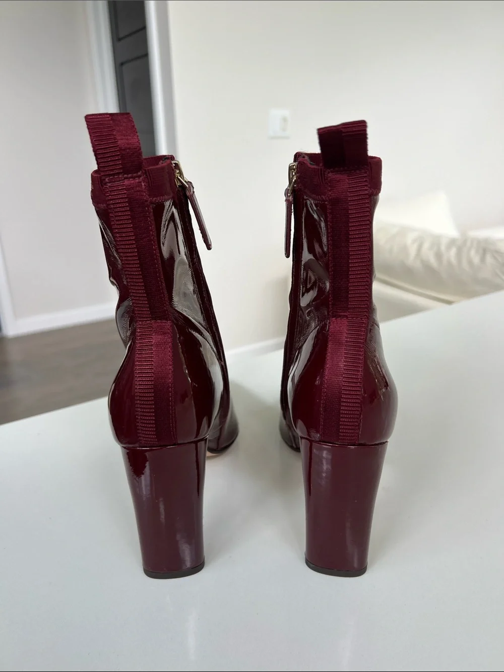 Kate Spade down under stretch patent cordovan dark red pointed toe booties ankle